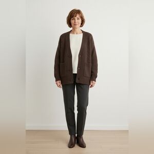 Planet By Lauren G Brown Textured Button Front Cardigan Sweater OS (Box3)